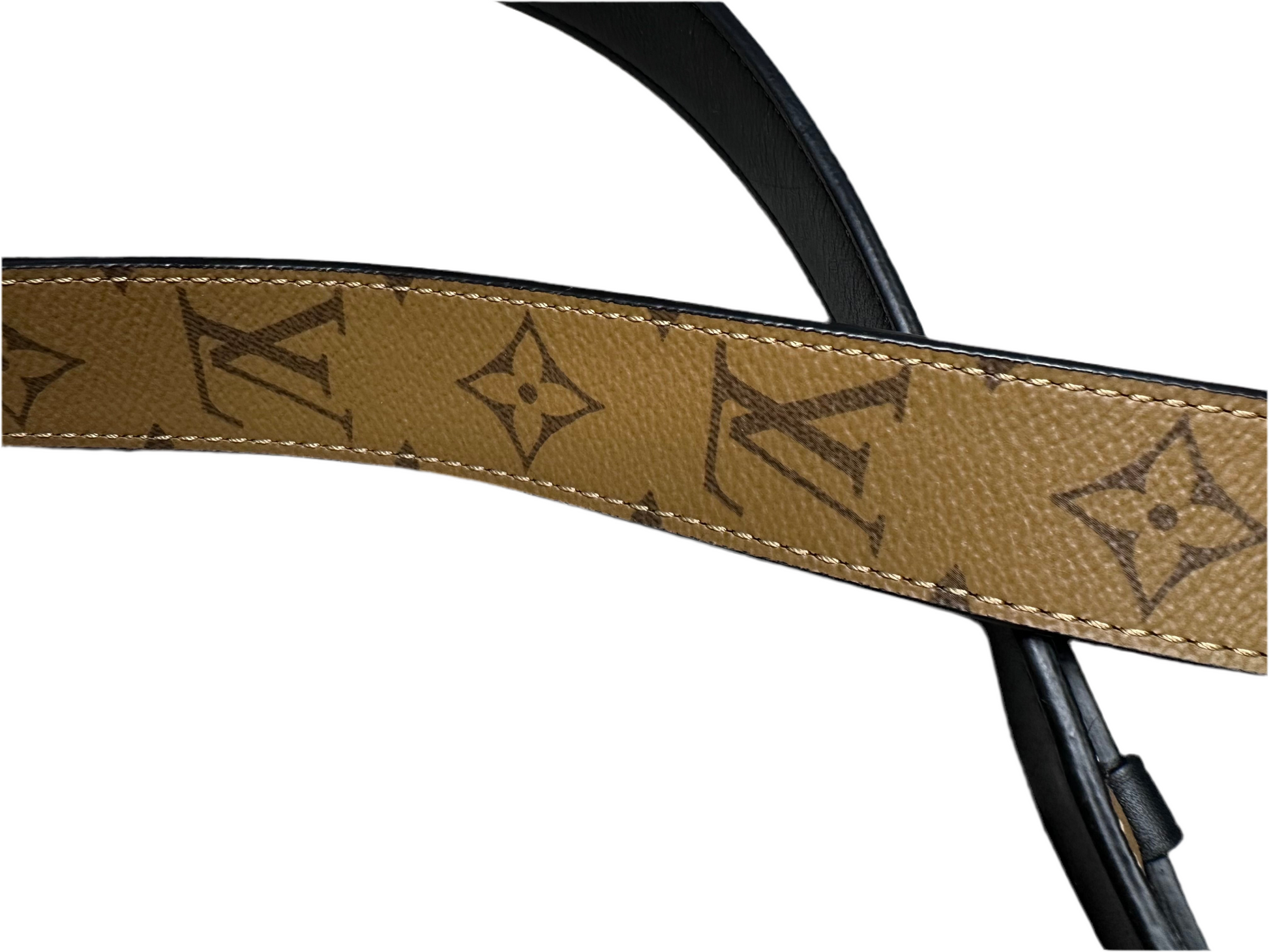 Close-up of canvas on Louis Vuitton Monogram Reverse Strap
